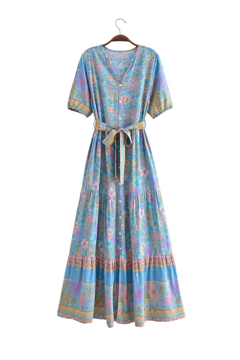 Maxi Dress - Boho Dress - Sundress - Scilla Pivoine in Pink and Blue