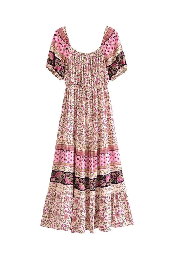 Boho Dress - Sundress - Smocked Dress Nova in Pink and Green
