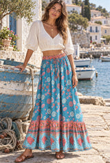 Verbena Flower Blue boho maxi skirt — editorial cover