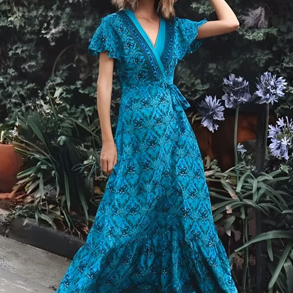 turquoise summer dress Salma's Boho, Gypsy, Trendy, Summer, Short sleeves, Robe, Stylish, Vintage, Midi Dress Green-Blue / S