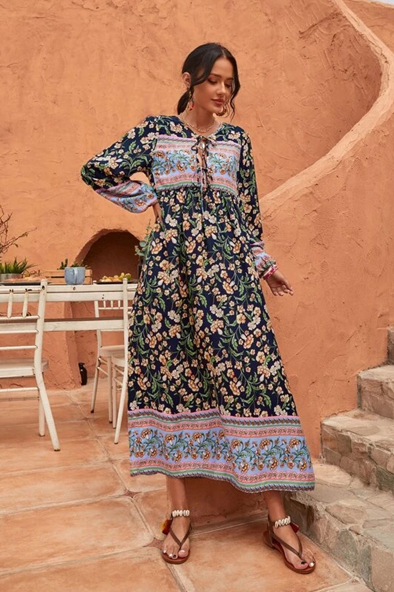 Boho Maxi Gown – “Wild Orchid” Loose Flowing Dress in Black yellow / M Boho Maxi Gown – “Wild Orchid” Loose Flowing Dress in Black yellow / M
