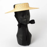 Boho Sun Beach Hat - Wide Brim Straw Hat (15-18 cm) - Flat Top with Black Ribbon