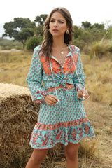 Boho Top for Women – Bohemian Blouse - “Tangerine Coast” Teal & Pink