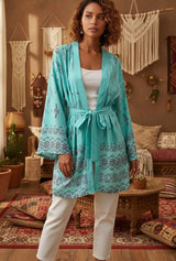 Boho Kimono Robe – “Dreamcatcher Lilac” Soft Loungewear Cover-Up with Bohemian Charm