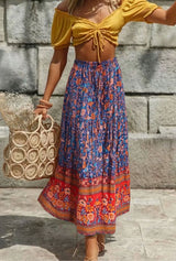 Boho Maxi Skirt – “Wild  Bloom” Floral Gypsy Skirt in  Navy,Purple & Turquoise