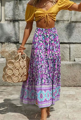 Boho Maxi Skirt – “Wild  Bloom” Floral Gypsy Skirt in  Navy,Purple & Turquoise