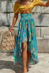 Boho Maxi Skirt – “Ocean Nomad” Paisley Print in Green & Turquoise