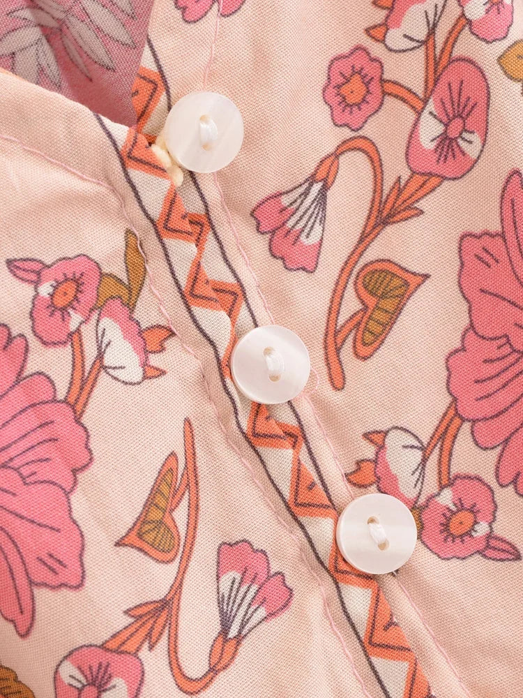 Boho Sundress – “Pink Calla” Lightweight Maxi Dress in Soft Blue Floral
