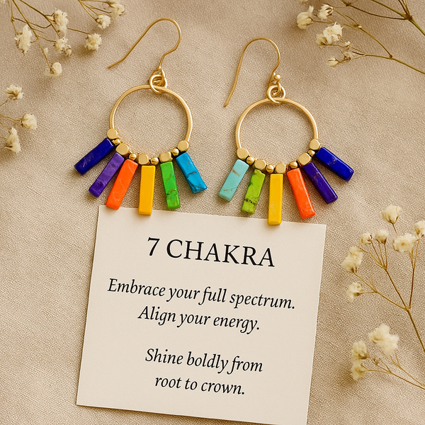 Boho Earrings, Dangle Earrings, Red Blue Green Chakra