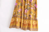 Boho Maxi Skirt – Marigold Floral Hippie Style Skirt in Mustard Yellow for Women, Summer, and Festivals