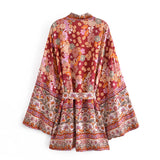 Bohemian Kimono Robe – “Gabriella” Currant Red Short Cover-Up for Beach or Lounge
