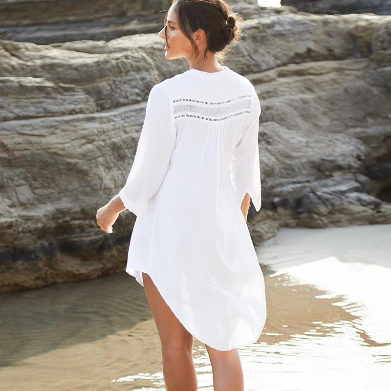 Boho Mini Dress - Beach Tunic - White McKay