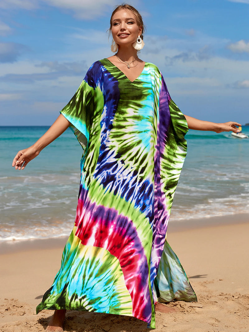 Boho Maxi Dress - Beach Dress, Kaftan Dress Danica Heart Tie Dye
