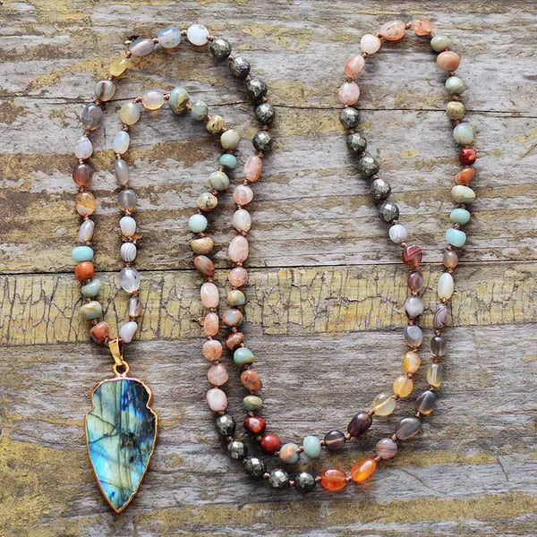 Boho Necklace - Pyrite and Labradorite Leaf Bead Necklaces – Wild 