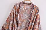 Bohemian Kimono Robe – “Gabriella”  Dusty Brown Short Cover-Up for Beach or Lounge