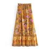 Boho Maxi Skirt – Marigold Floral Hippie Style Skirt in Mustard Yellow for Women, Summer, and Festivals