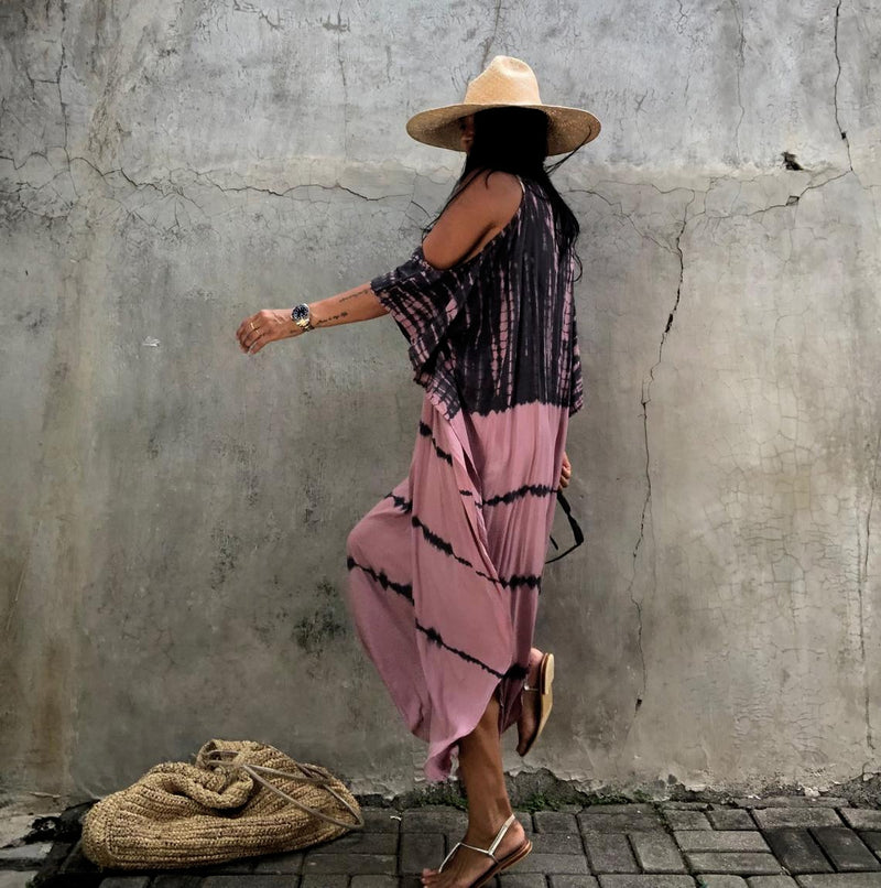 Beach Dress, Cover up Dress,, Kaftan Dress, Black & White Tie Dye Print Beach Dress, Cover up Dress,, Kaftan Dress, Black & White Tie Dye Print