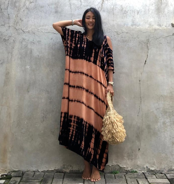 Beach Dress, Cover up Dress,, Kaftan Dress, Black & White Tie Dye Prin Wild Rose Boho Beach Dress, Cover up Dress,, Kaftan Dress, Black & White Tie Dye Prin Wild Rose Boho