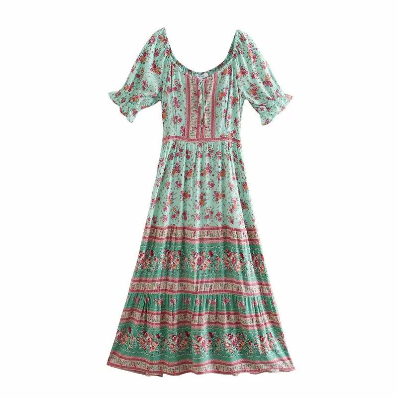 strapless open back dress Zapaka Women Green Summer Dress Halter Neck Bohemian Style Printed Holiday  Dress – ZAPAKA NZ main image 1