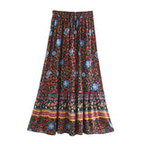 Boho Queens Hippie Women Floral Printed High Elastic Waist Beach Bohemian Long Skirt Ladies Rayon Cotton A-Line Maxi Skirts