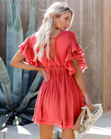 Boho Mini Dress – Boho White Dres – “Bare Grace” Deep V Ruffle Sleeve Mini Sundress