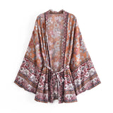 Bohemian Kimono Robe – “Gabriella”  Dusty Brown Short Cover-Up for Beach or Lounge