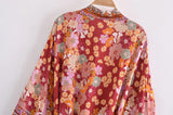 Bohemian Kimono Robe – “Gabriella”  Dusty Brown Short Cover-Up for Beach or Lounge