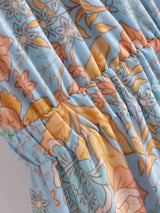 Boho Mini Dress – “Apricot Sky” Light Blue Floral Long Sleeve Tie-Neck Dress