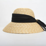 Boho Sun Beach Hat - Wide Brim Wheat Straw Hat with Black Ribbon