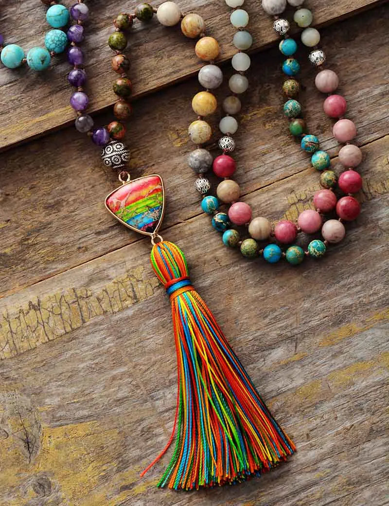 Boho Necklace - Seed Beads Rosary Mala Necklace