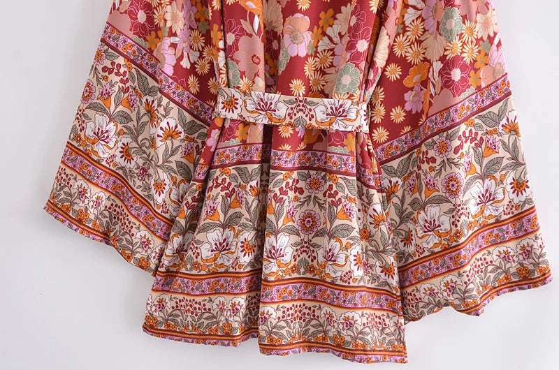 Bohemian Kimono Robe – “Gabriella”  Dusty Brown Short Cover-Up for Beach or Lounge
