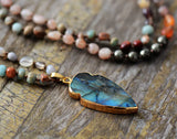 Boho Necklace - Pyrite and Labradorite Leaf Bead Necklaces