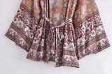 Bohemian Kimono Robe – “Gabriella”  Dusty Brown Short Cover-Up for Beach or Lounge