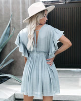 Boho Mini Dress – Boho White Dres – “Bare Grace” Deep V Ruffle Sleeve Mini Sundress