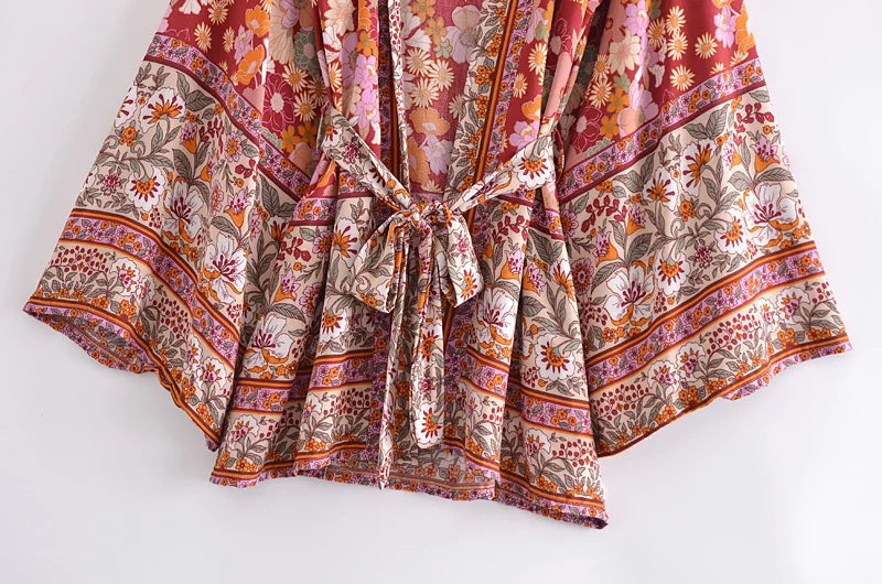 Bohemian Kimono Robe – “Gabriella”  Dusty Brown Short Cover-Up for Beach or Lounge