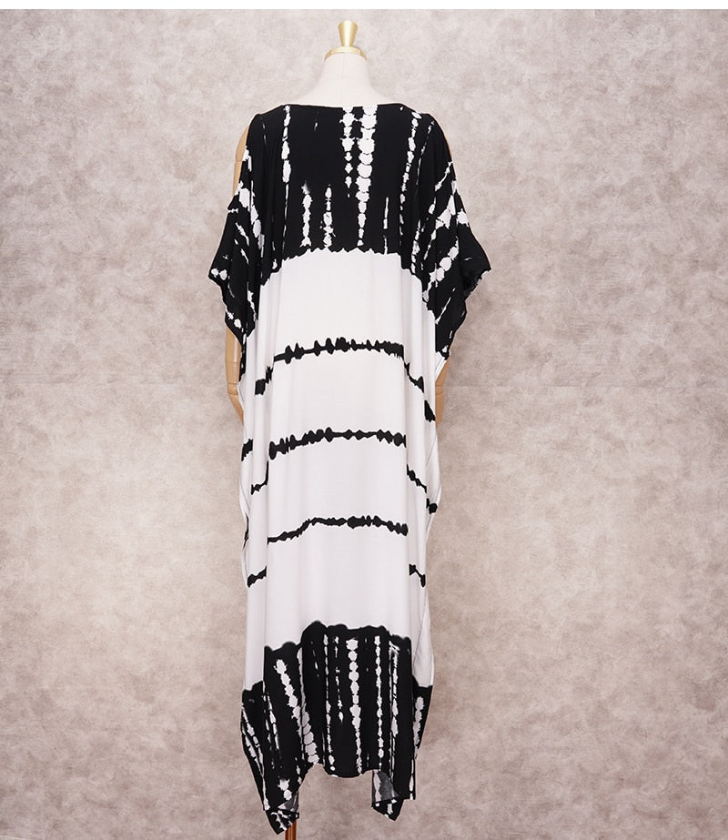 Beach Dress, Cover up Dress,, Kaftan Dress, Black & White Tie Dye Print