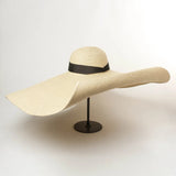 Boho Sun Beach Hat - Wide Brim Paper Straw Hat - Mila in Brown, Beige, and Black Ribbon