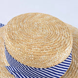 Boho Sun Beach Hat - Wide Striped Ribbon Straw Hat