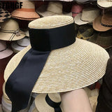 Boho Sun Beach Hat - Wide Brim Straw Hat with Black Ribbon