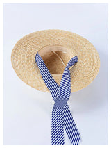 Boho Sun Beach Hat - Wide Striped Ribbon Straw Hat