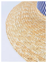 Boho Sun Beach Hat - Wide Striped Ribbon Straw Hat