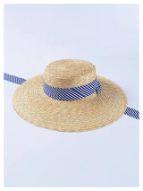 Boho Sun Beach Hat - Wide Striped Ribbon Straw Hat