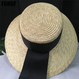 Boho Sun Beach Hat - Wide Brim Straw Hat with Black Ribbon