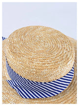 Boho Sun Beach Hat - Wide Striped Ribbon Straw Hat