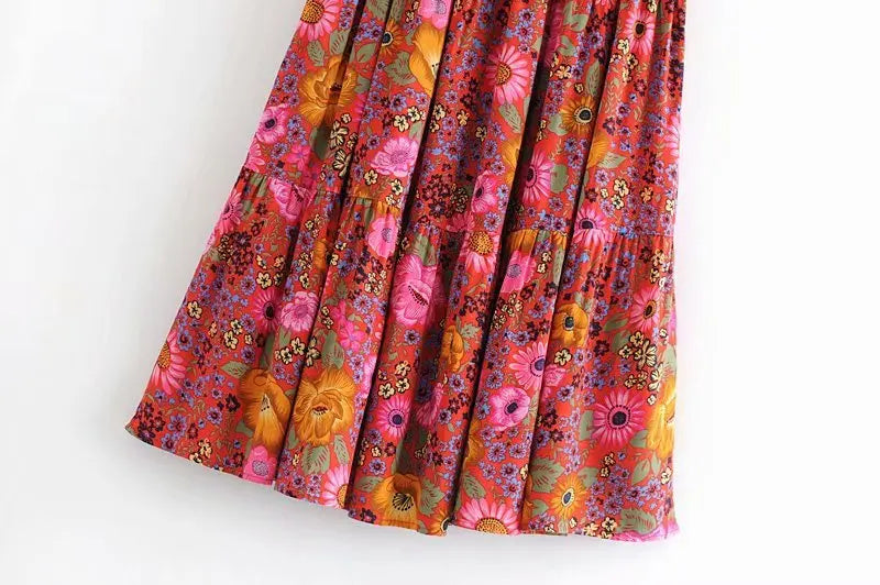 Boho Maxi Skirt – Petuni Floral Hippie Style Skirt in Mustard Yellow for Women, Summer, and Festivals