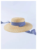 Boho Sun Beach Hat - Wide Striped Ribbon Straw Hat