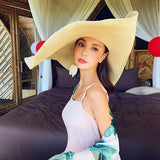 Boho Sun Beach Hat - 25cm Oversized Foldable Straw Hat