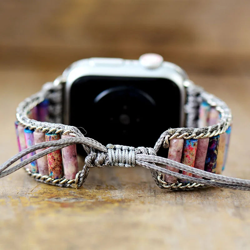 Boho Apple Watch Band - Semiprecious Lapis Beaded Wrist Bracelet Rope Strap