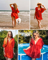 Boho Mini Dress – Boho White Dres – “Bare Grace” Deep V Ruffle Sleeve Mini Sundress