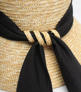 Boho Sun Beach Hat - Wide Brim Wheat Straw Hat with Black Ribbon